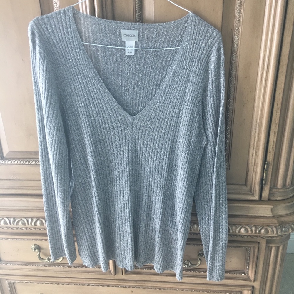 Chico’s Deep V Tunic silver sparkle size 3 (14/16)